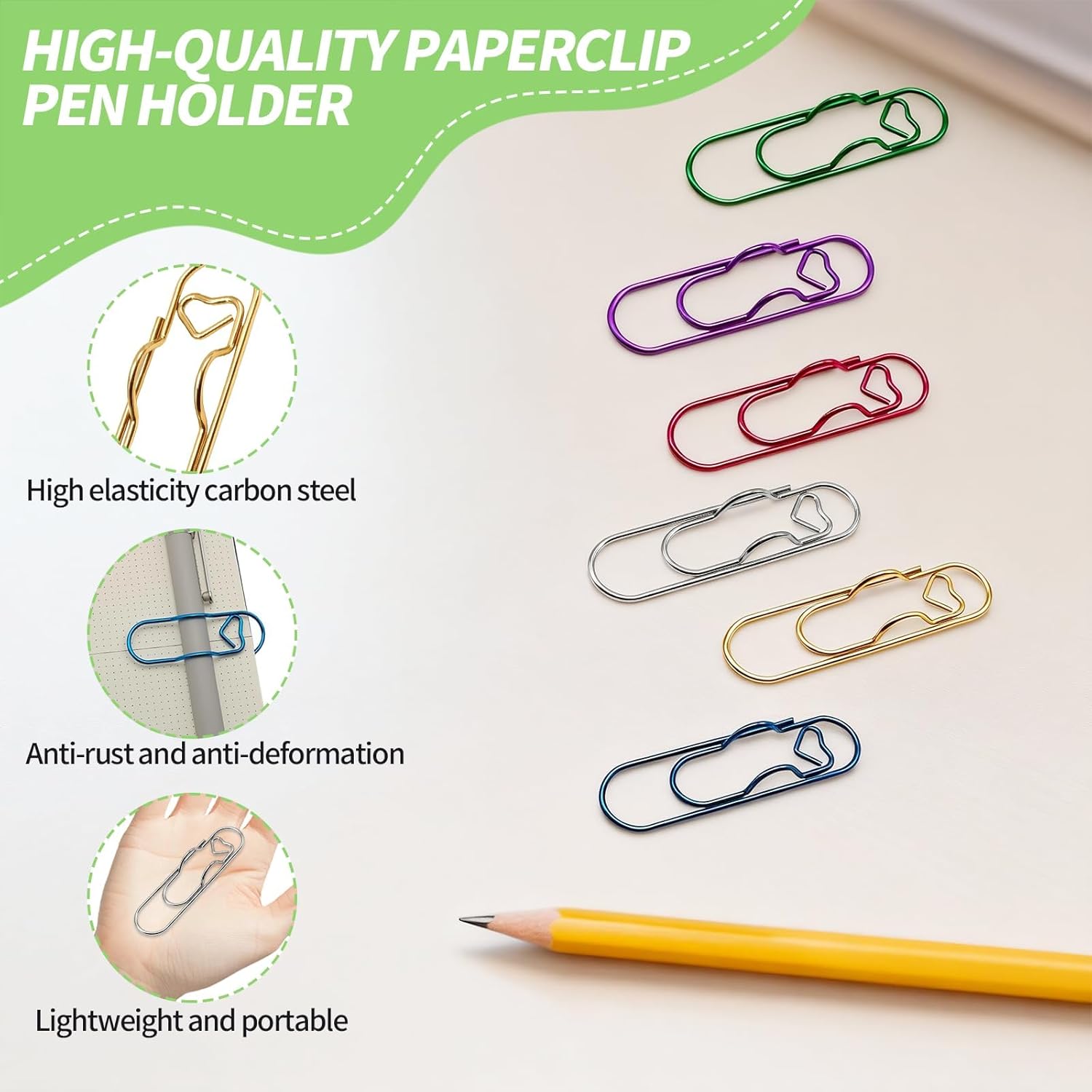 12 count Pen Clips,Paper Clip Pen Holder, Metal Pen Clip for Notebooks, Multi-Functional Organizer for Office, School, and  Use(6 Colors)