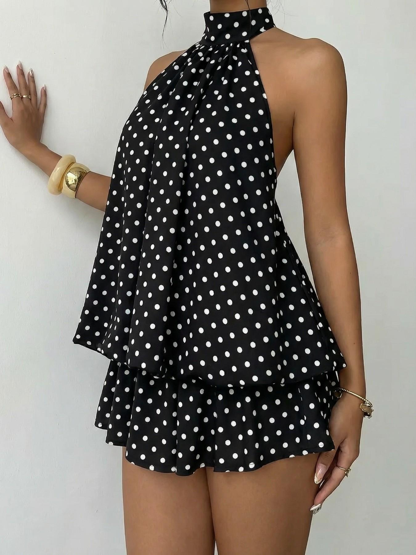 Women's Summer Casual Fashion Halter Tie Back Mini Dress, Slim-Fitting Elegant Sleeveless Dress for Party & Daily Wear