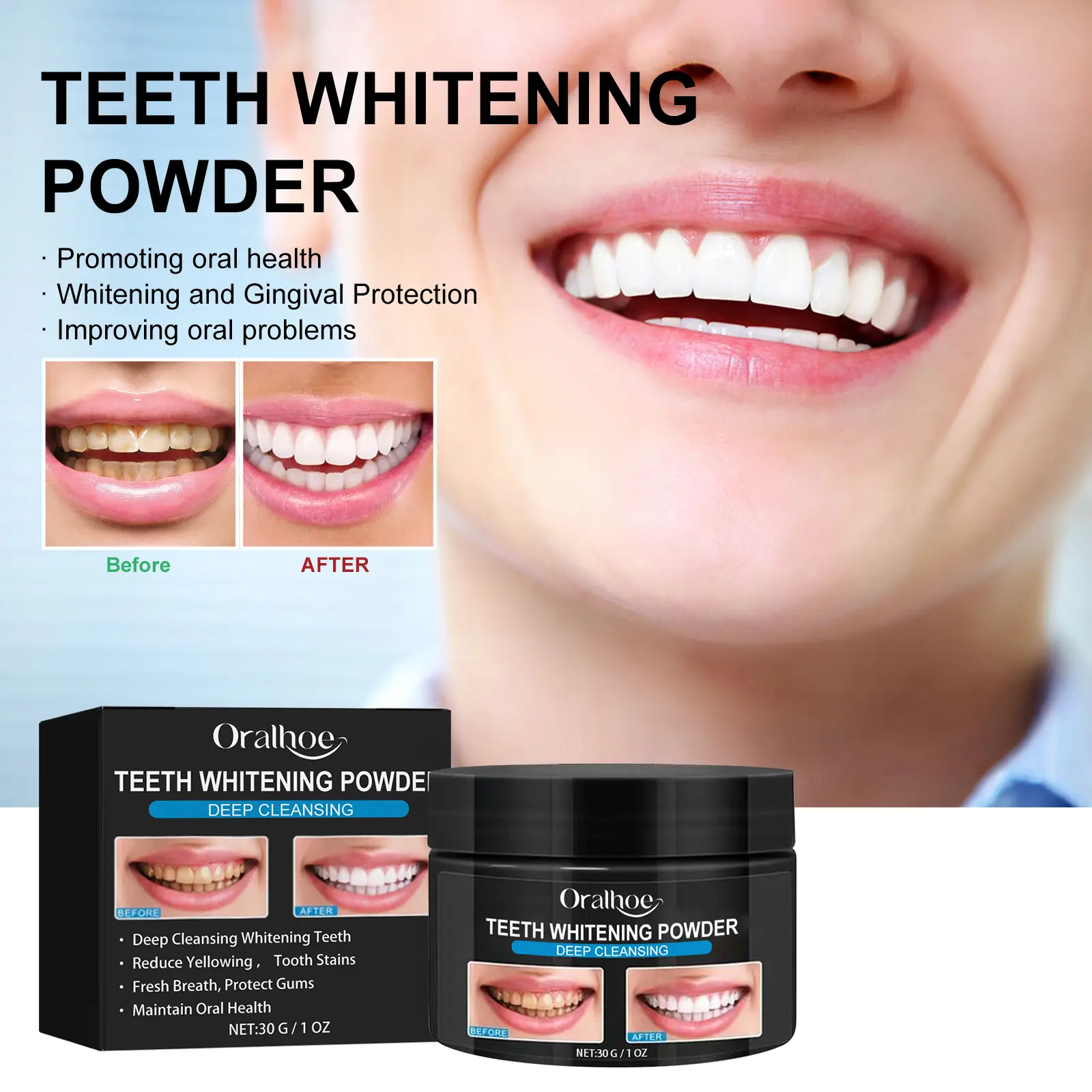 Oral Cleansing Powder, Teeth Whitening Deep Cleanse Formula, Natural Gentle Care, Stain-Removing, Breath-Refreshing, Denture-Safe Daily Oral Care Product toothpaste