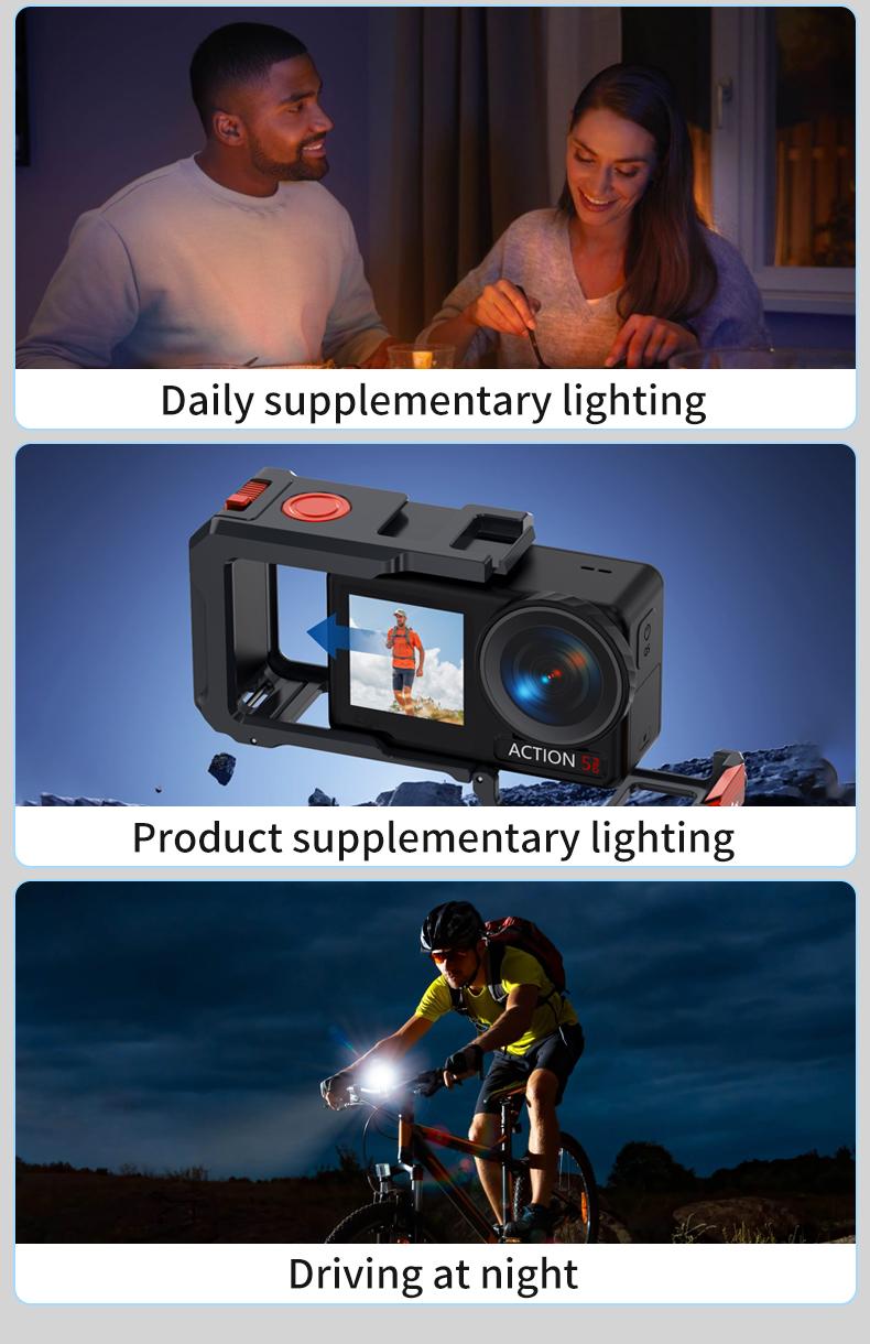 Waterproof Action Camera Fill Light for Night Riding & Diving, Mini Rechargeable Video Light for Vlog, 3300-6500k LED Lights