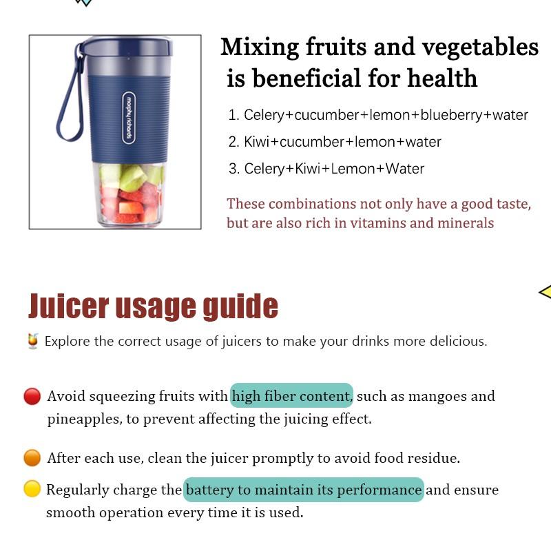 Portable USB Rechargeable Juicer, Small Juice Maker for Smoothies and Milkshakes, Mini Ice Crusher, 4 Modes, 580ML Capacity, Easy Clean, Travel Friendly