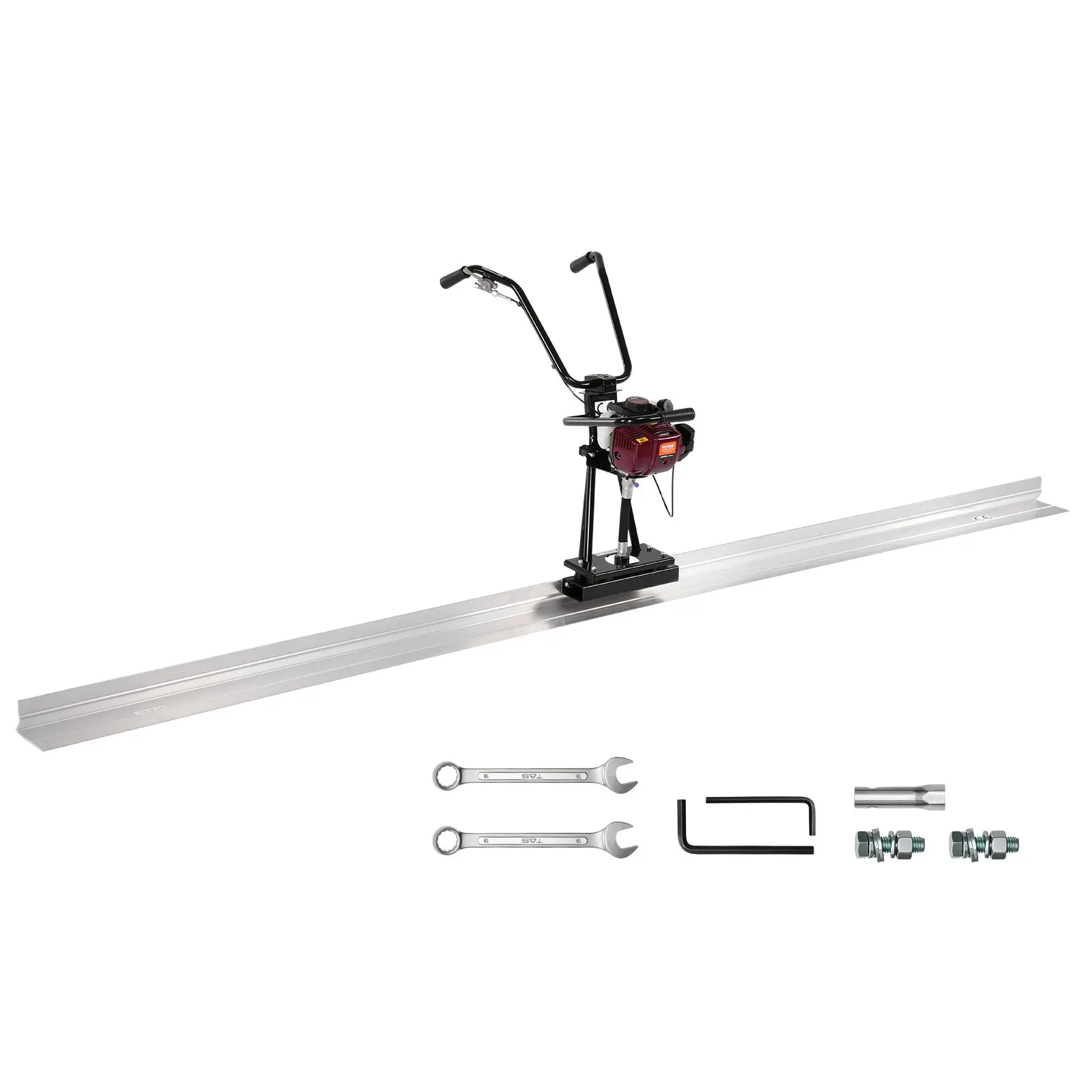 VEVOR Concrete Power Screed for Construction & Concrete Work, 4 ft Aluminum Straight Edge Board Set, 4-Stroke Cement Finishing Vibrating Motor, Height-Adjustable Handles, 6500RPM Efficient Cement Surface Tool
