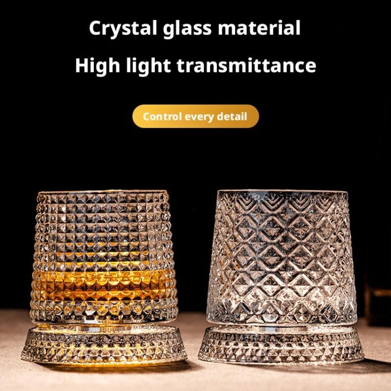 360° Rotating Whiskey Glass, Spinning Crystal Whiskey Tumbler, Luxury Drinking Glass, Elegant Barware, Perfect for Parties and Gifts