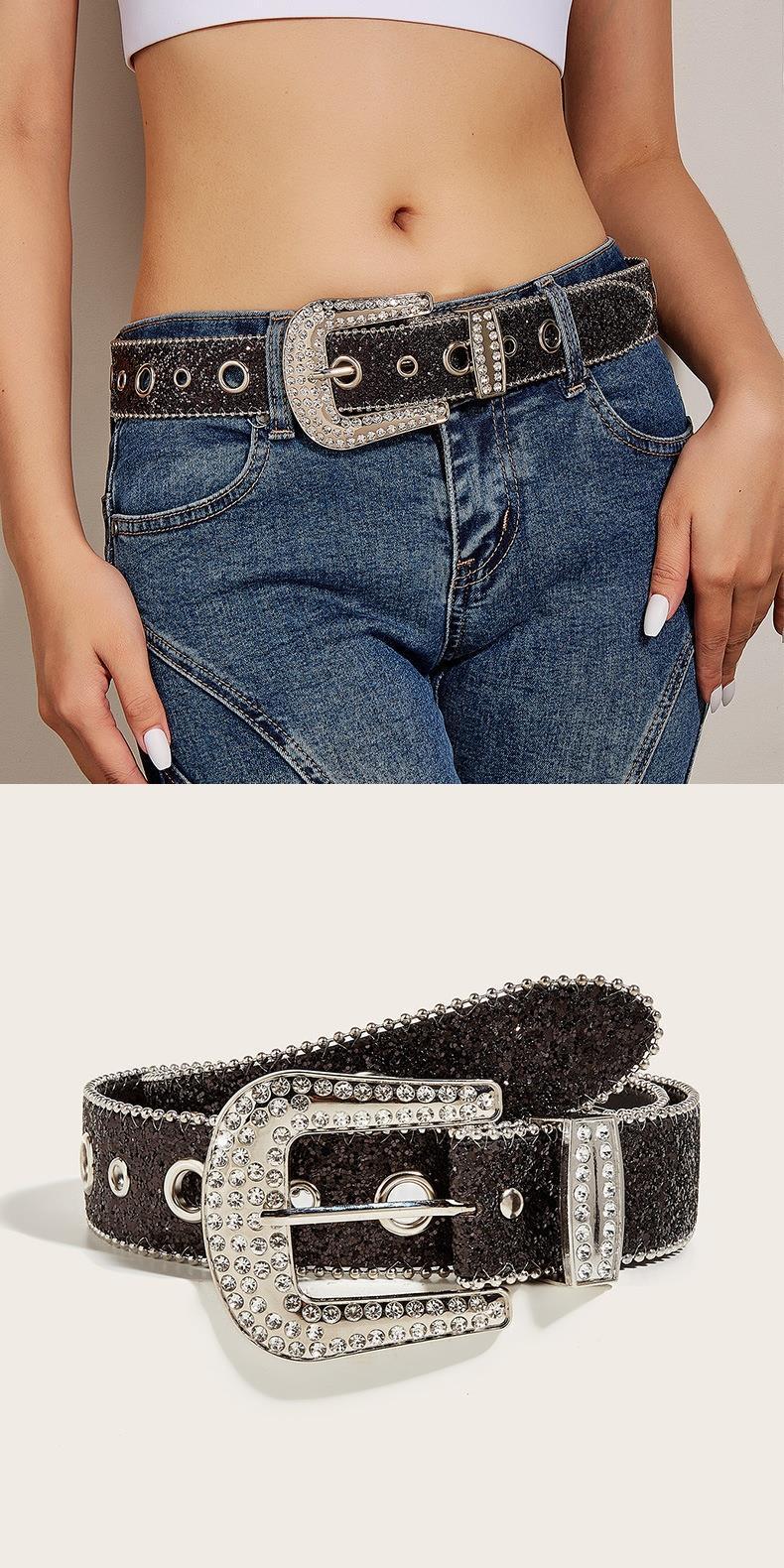 Glam Punk Western Wide Belt for Women Sparkling Rhinestone Buckle Y2K Cowgirl Rock Chic Waist Chain Belt Fashion Accessories