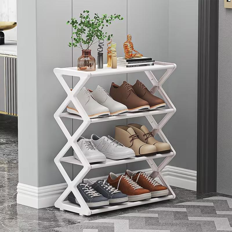 4 Layer Simple Shoe Rack, Shoe Shelf Organizer, Stackable Space Saving, Living Room Bedroom Universal Storage, Easy Assembly, 5 Colors, 2 Styles, Shoe Rack Organizer