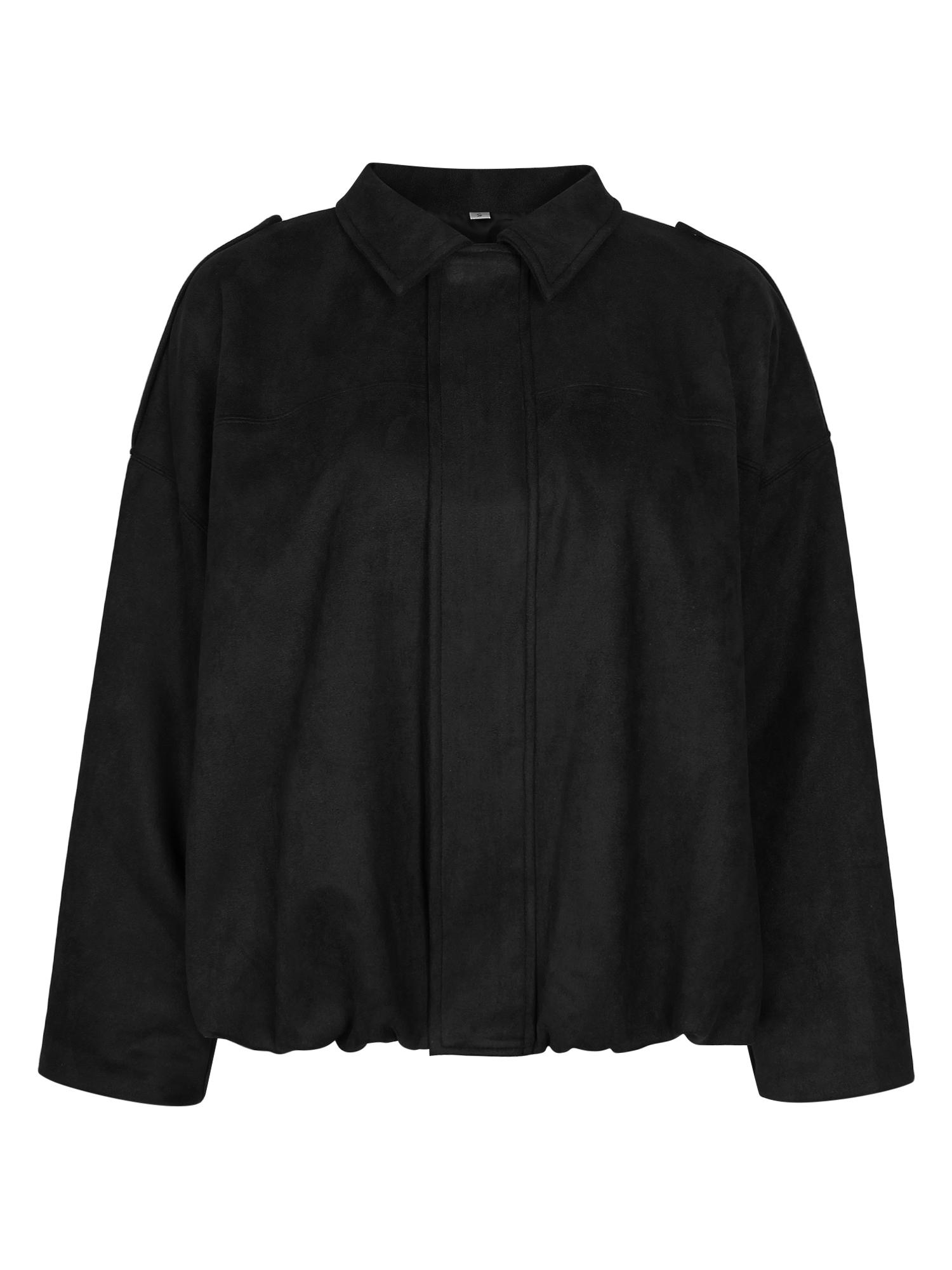 Women Solid Fall Winter Long Sleeve Loose Jacket Ladies Daily Casual Outfit Vintage Coat