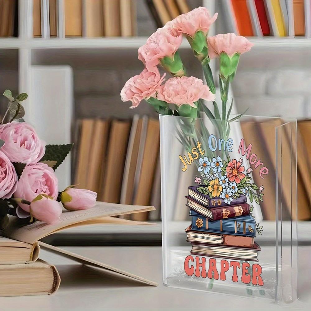 Acrylic Book-Shaped Vase, Transparent Material, Hand-Drawn Shelf Design, Elegant Home Decor, Perfect for Teacher's Day, Birthday, Christmas
