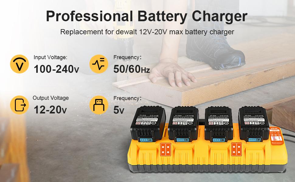 Amityke DCB104 Replacement for Dewalt Multi-Battery Charger Station 4-Port Efficient Charging 12V 20V Batteries Dual USB Ports LED Indicator Portable Power Tool Accessories tiktokshopspringglowup