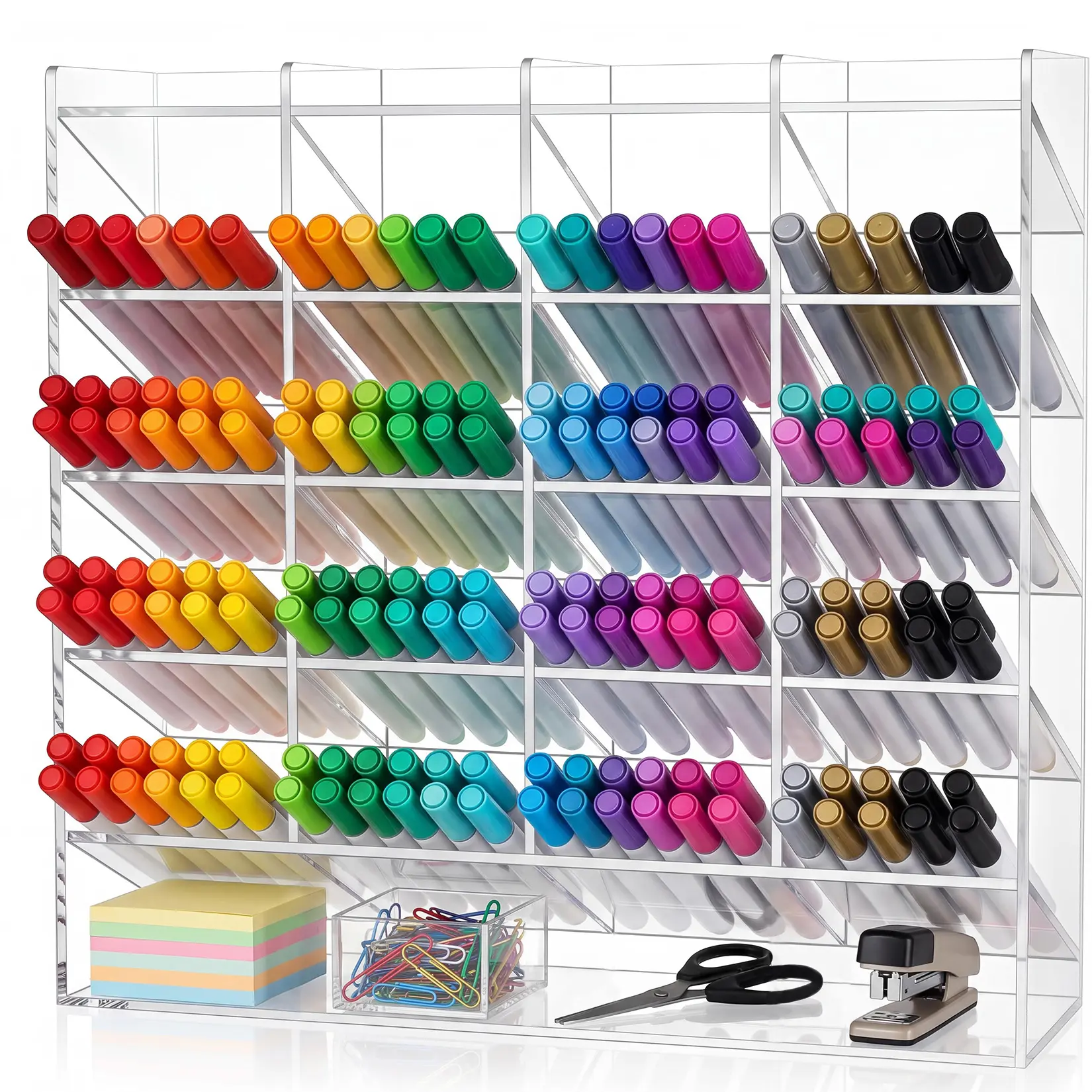 Clear Acrylic Pen Holder Desk Organizer Caddy - Multi-Compartment Marker & Office Supply Storage, Art Marker & Lipstick Holder, 13 x 4 x 12.4 in