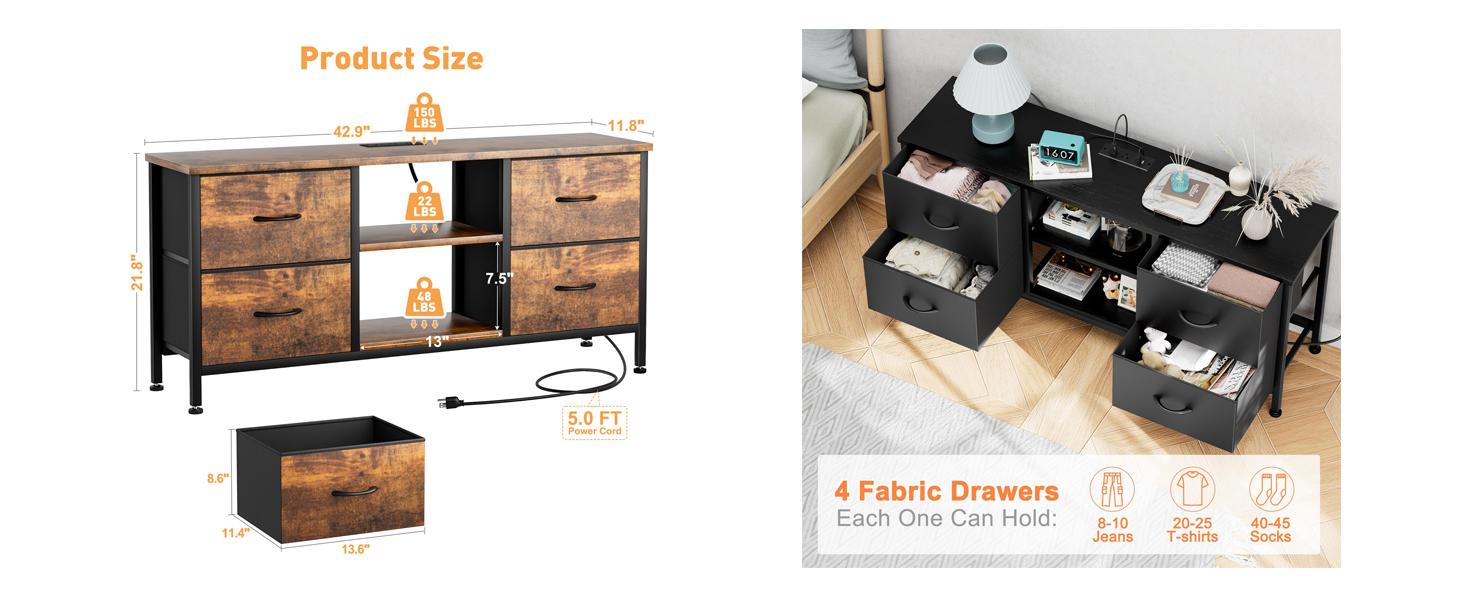 【BF&CM】AOWOS Dresser TV Stand for 50/55 inch TV, Wide Dressers & Chests of Drawers with Charging Station & 4 PU Drawers Storage, Console Sofa Table for Bedroom, Living Room 【BF&CM】AOWOS Dresser TV Stand for 50/55 inch TV, Wide Dressers & Chests of Drawers with Charging Station & 4 PU Drawers Storage, Console Sofa Table for Bedroom, Living Room