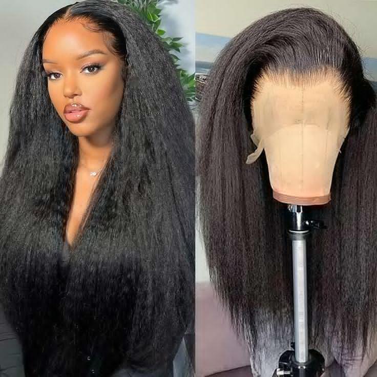[360 Glueless Wig] Bling Hair High Density Kinky Straight 360 Glueless Wigs Human Hair Brazilian 32 34 Inch Yaki Straight 13x6 HD Lace Frontal Wig Preplucked