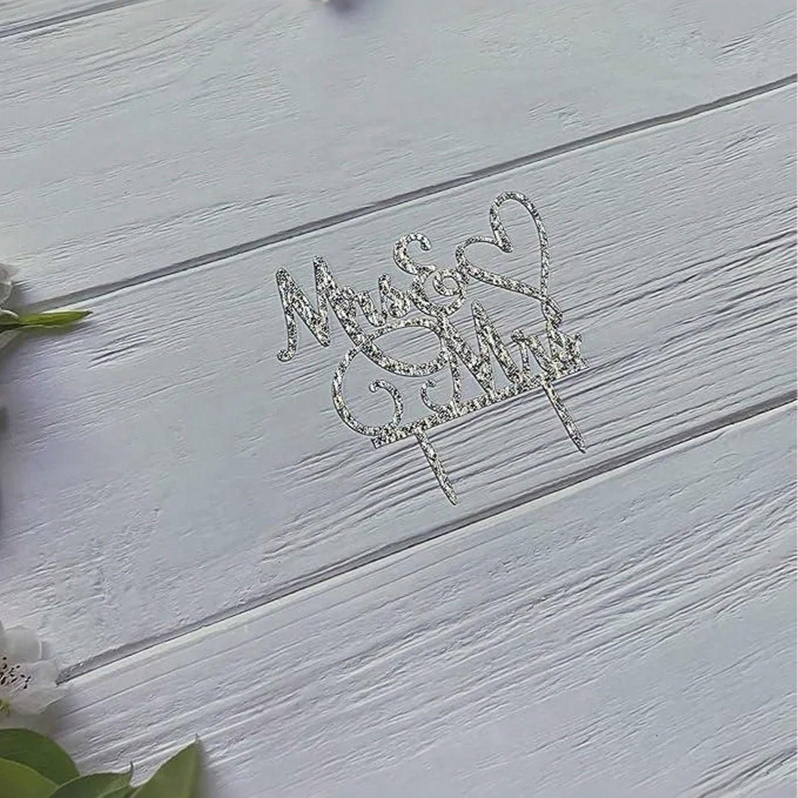 Silver Color Wedding Cake Decorations, Bride and Groom Cake Topper, Sparkly Bridal Party Favor, Elegant Event Accessory