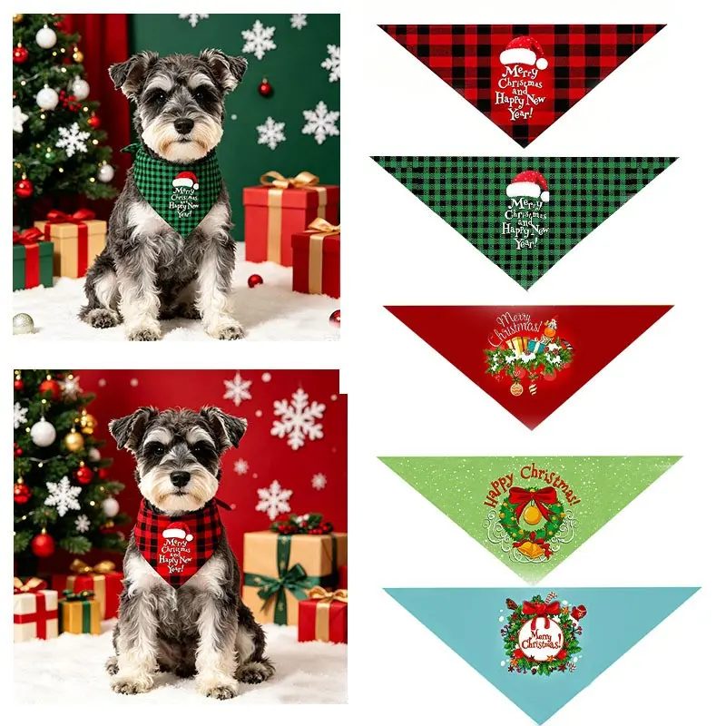 5-Piece Christmas Pet Triangle Scarf Set, Cute Dog Cat Holiday Collar, Pet Saliva Towel, Small Dog Christmas Scarf, Pet Party Decorations