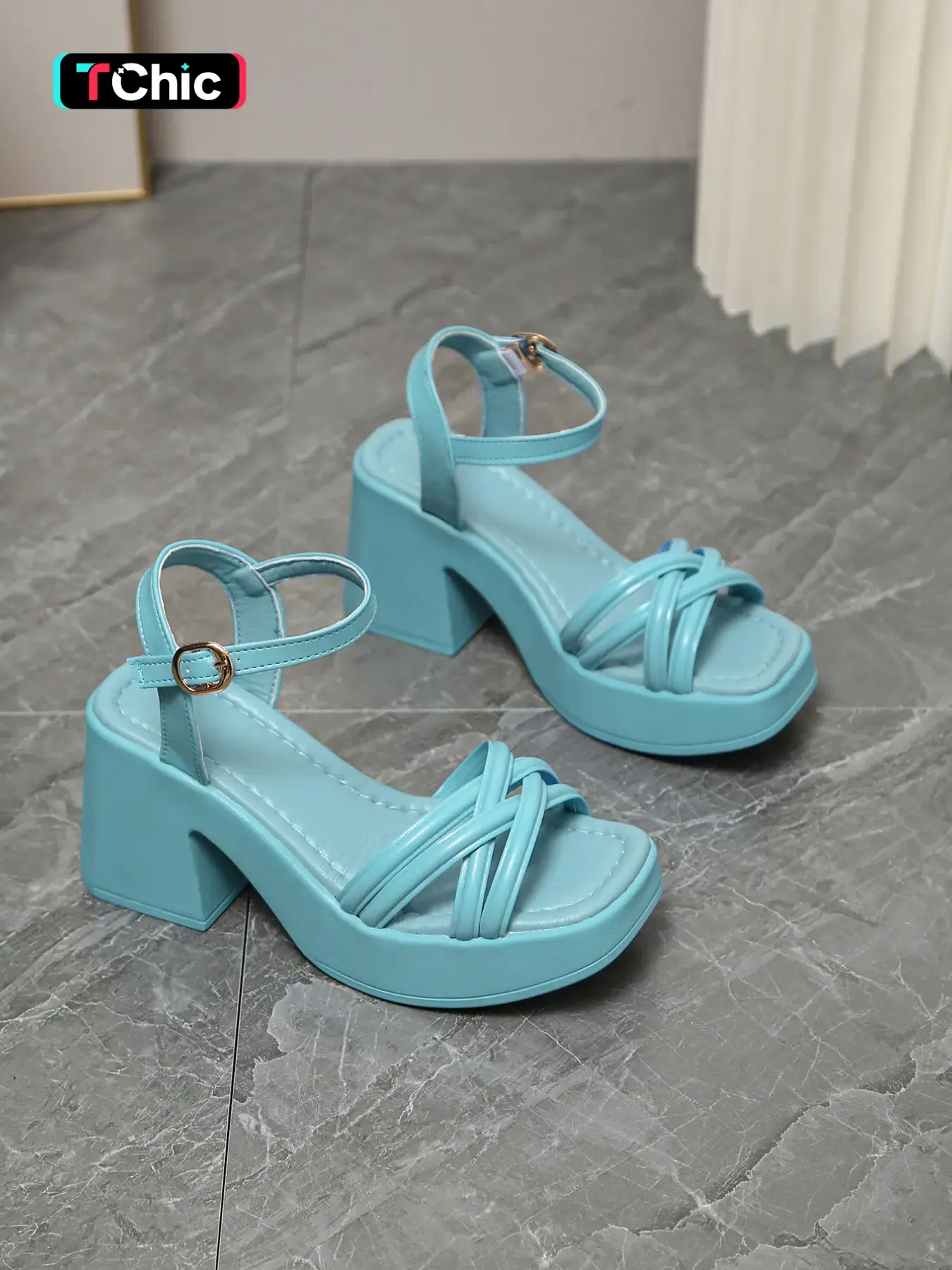 Women's Fashionable Cross Strap Heeled Sandals, Casual Comfortable High Heel Sandals for Daily Wear, Trendy All-match Platform Sandals for Women & Girls Footwear
