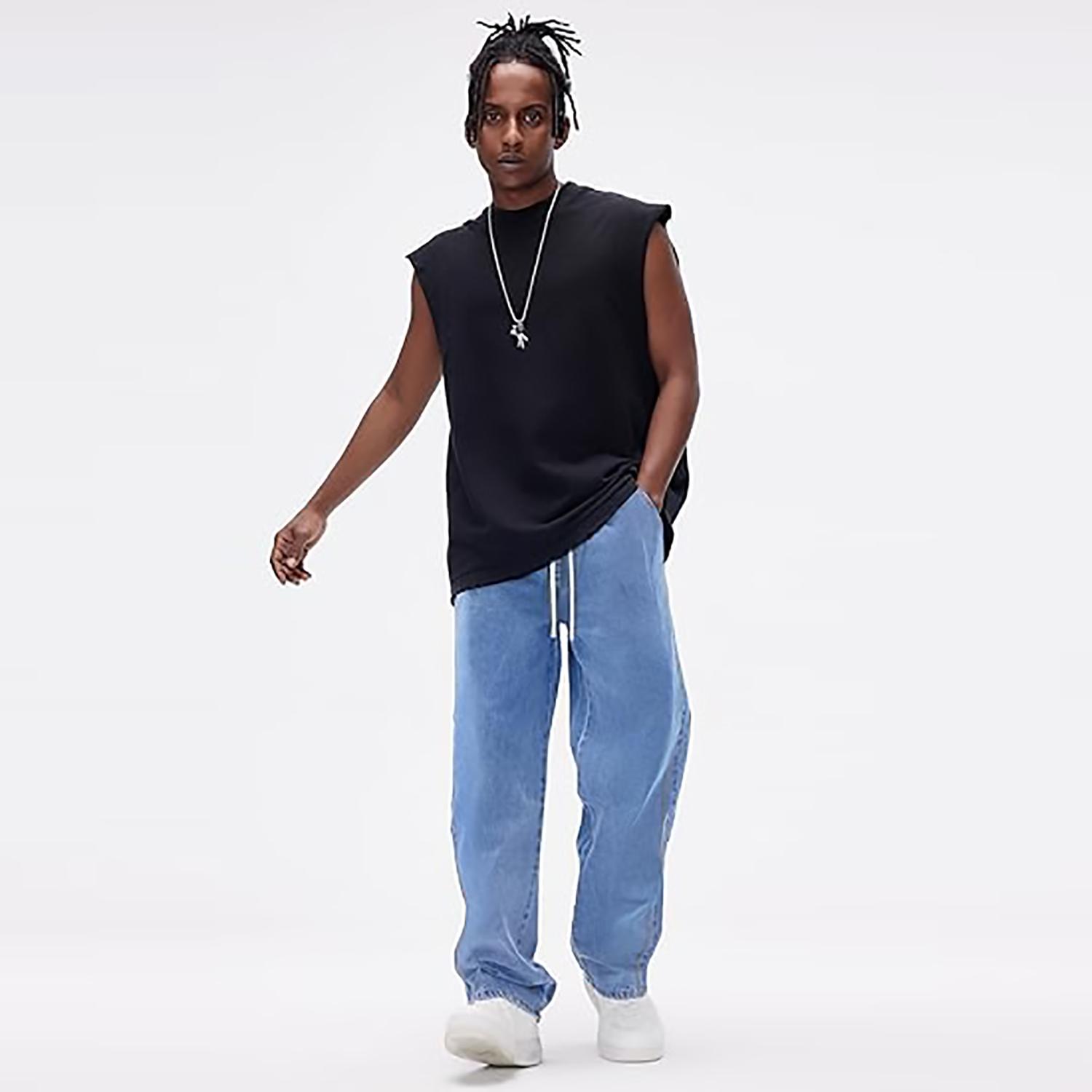 Men's Straight Leg Denim Pants Loose Fit Wide Leg Baggy Jeans Hip Hop Streetwear Trousers