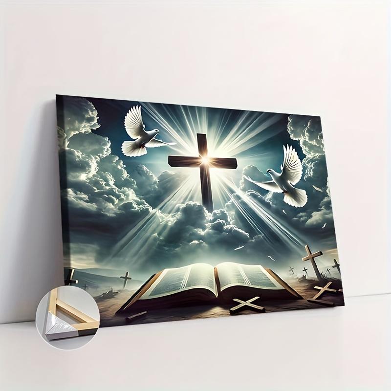 1 charming Easter poster, featuring a white dove flying amidst splendid clouds, symbolizing peace and holiness. Perfect for religious photography, church decoration, and design of spiritual themed scenes. A perfect Valentine's Day decoration for him and h