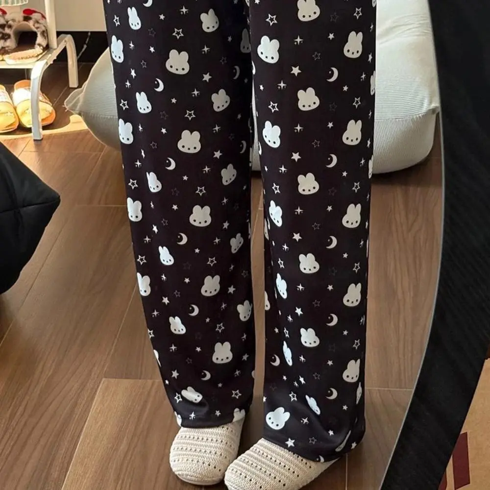 Kawaii Miffy Pajama Women's Long Pants Black Miffy Rabbit Home Pants Women's Summer Comfortable Pants for Daily Wearing