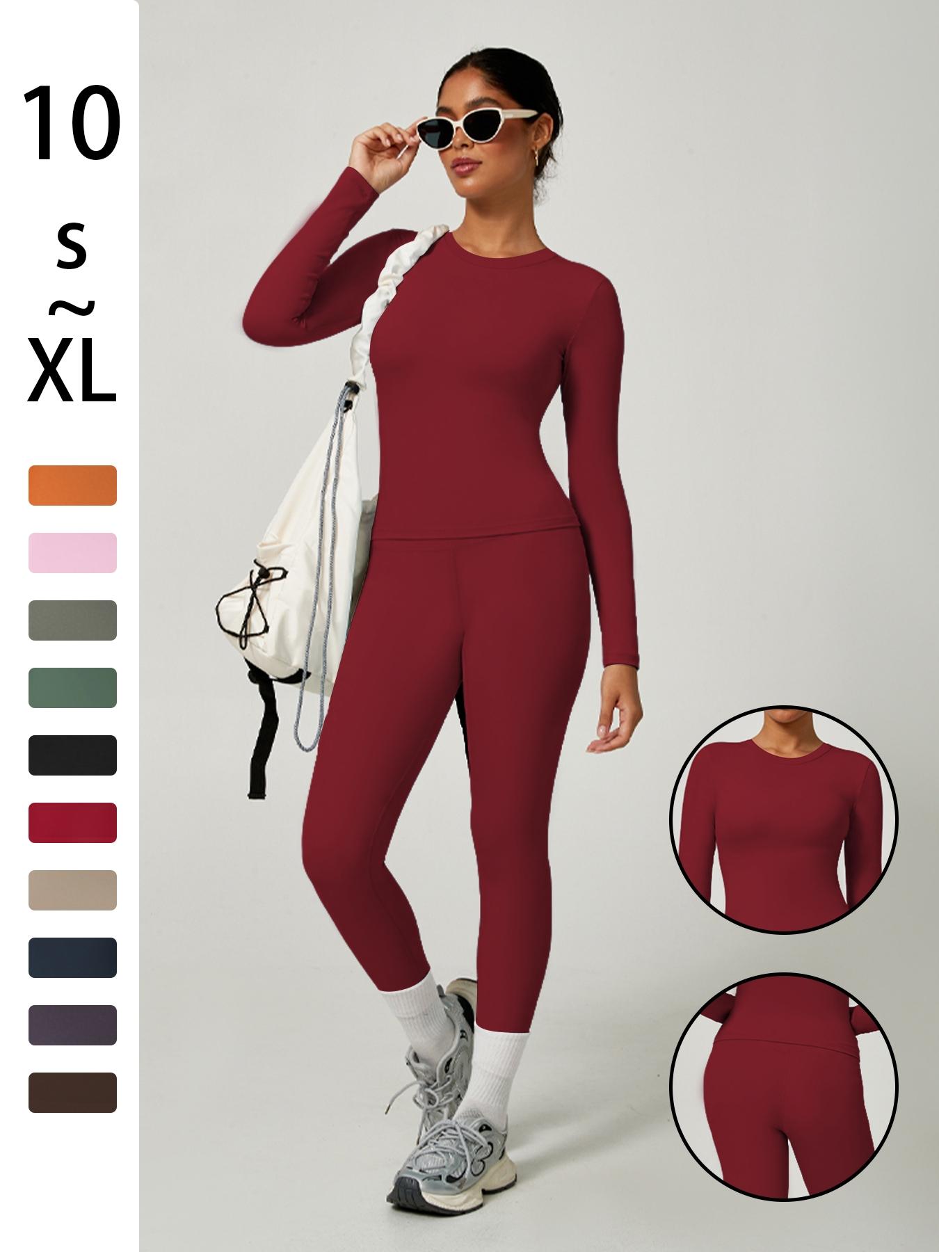 Women's Sporty Solid Color Top & Pants Set, Comfortable Tee & Slim Fit Leggings, Ideal for Daily Yoga & Fitness Activities, Skinny Sportswear