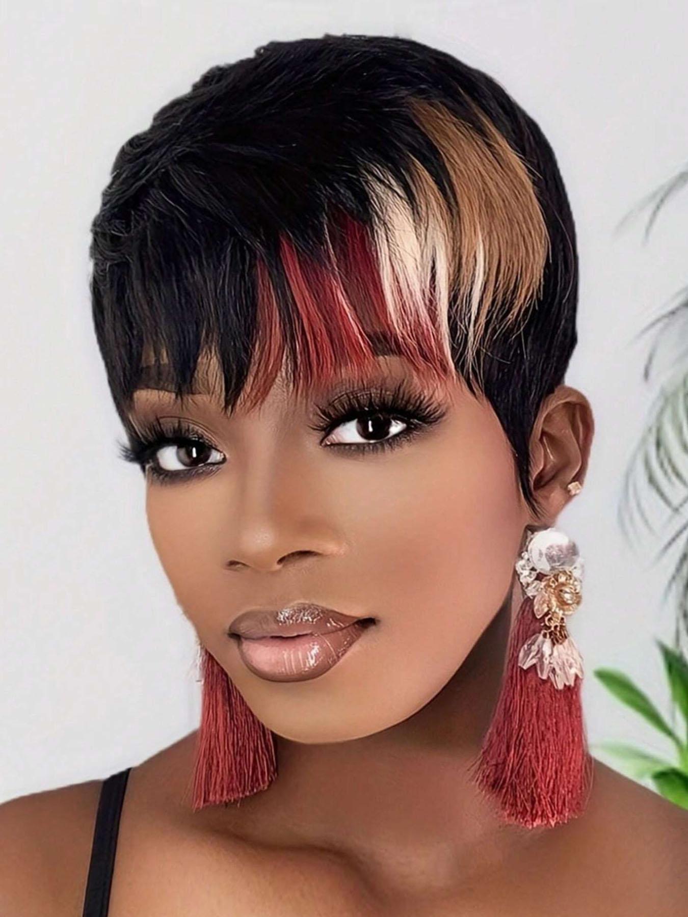 10 Inch Short Wig for Women, Gorgeous Fluffy Wigs with Bangs, Synthetic Fiber Pixie Cut Wig for Daily Party, Festival, Dance, Halloween Costume Parties