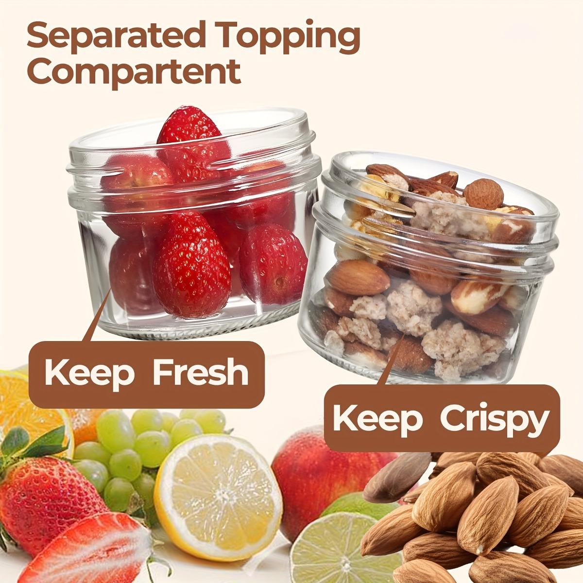 4PCS Double Layer Overnight Oat Containers with Lids, Dry and Wet Separated Yogurt Parfait Cups, Chia Pudding Glass Jars for Oats, Granola, Nuts, Fruit and Salad, Meal Prep Breakfast Cups, Snack Containers, Kitchen Storage Containers