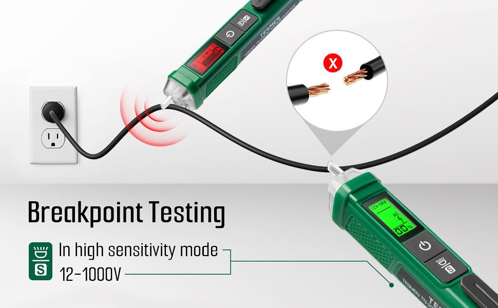 TESMEN TN-213 Voltage Tester Non-Contact, AC 12V-/70V-1000V, Dual-Range, LCD Display in Percentage, Вuzzer Alαrm, Live Wire Tester, Wire Breakpoint Finder - Green