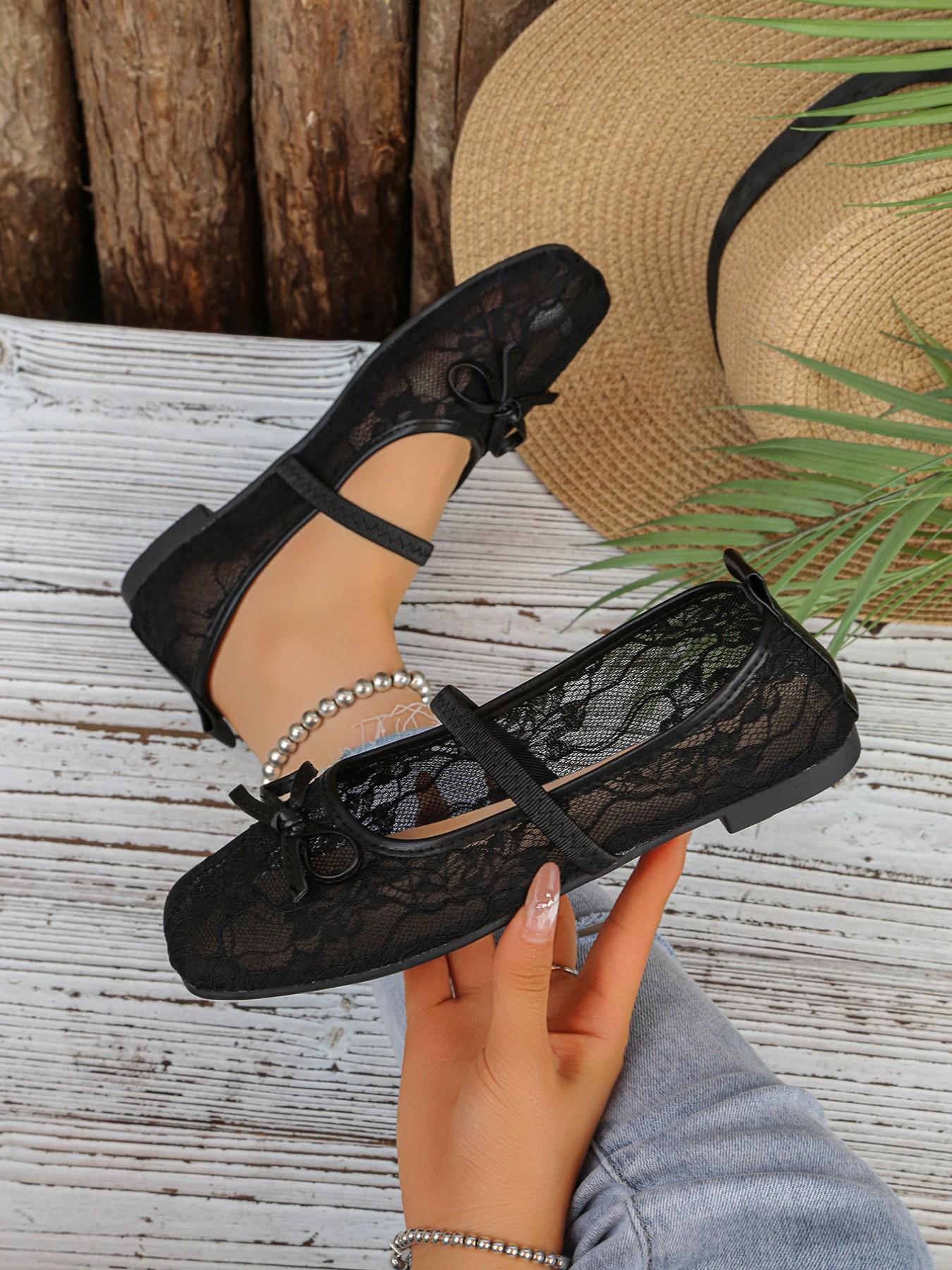 2026 Summer New Lace Mary Jane Shoes for Women, Round Toe Bowknot Low Heel Soft Sole Flat Shoes, Perfect for Shopping and Dating