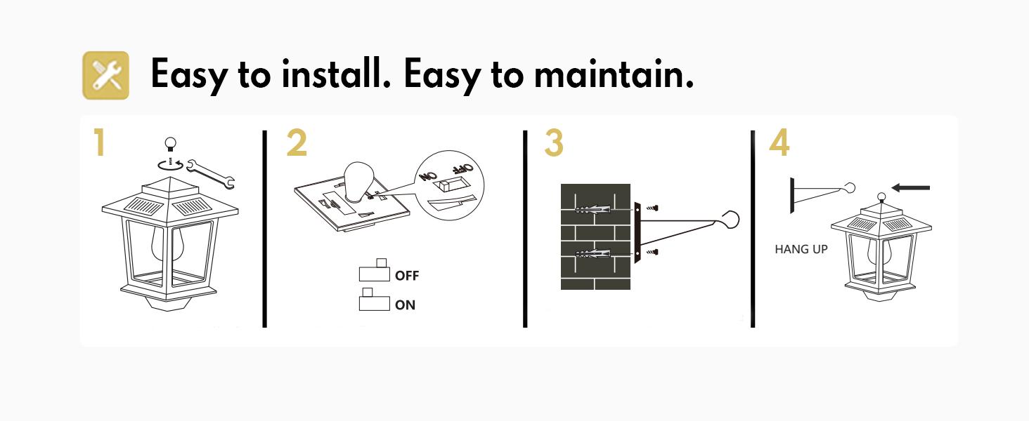 Hoodink Solar Wall Lanterns 2 Pcs with Replaceable Bulb 4 Solar Panels Warm White Outdoor Wall Sconce Anti-Rust Waterproof Design Energy Saving High-Speed Charging