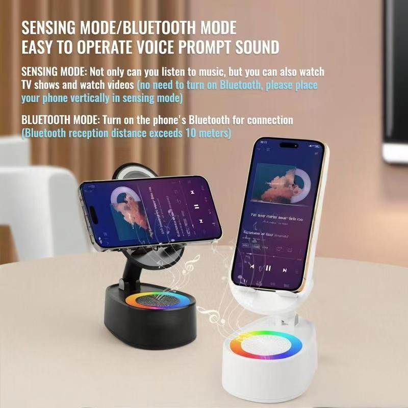 2025 Wireless Speaker Phone Holder 1 Count Rechargeable Ambient Light Speaker Bluetooth-compatible for Home & Outdoor Use Compatible with iPhone & Android Audio Black