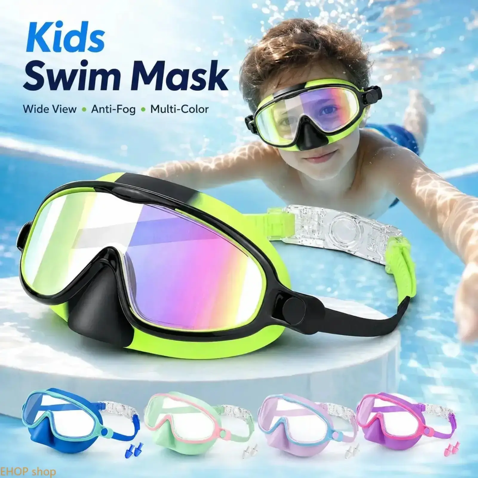 2-Pack Swim Masks, Wide View Anti-Fog Swimming Goggles with Soft Nose Cover & Earplugs, Leak-Proof Eyewear Set for Pool & Water Activities
