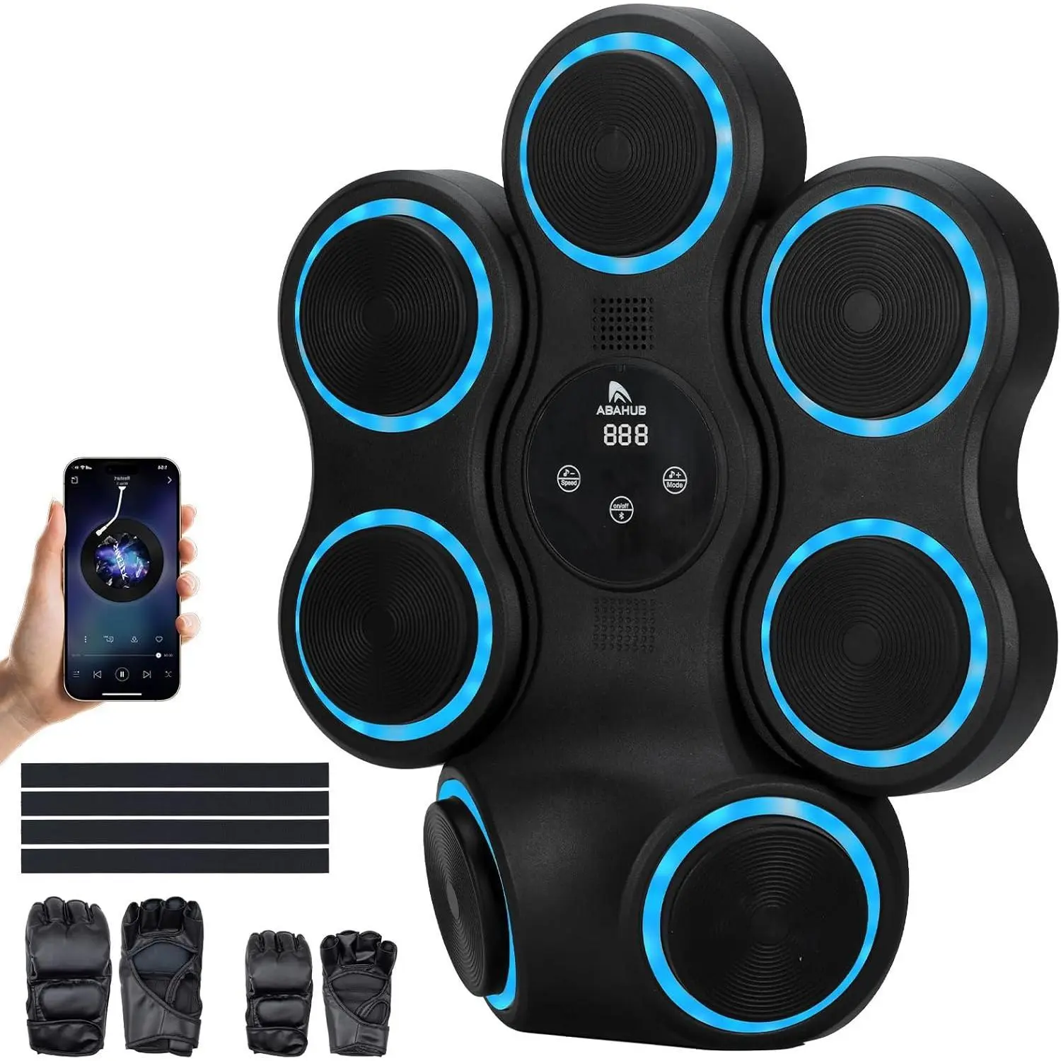Wall Mounted Music Boxing Machine for Adults, Bluetooth, 15in Interactive Punching Target, Colorful Lights, Gloves, Bracket Mount, 11 Modes, Unisex Home Office Fitness Equipment, Boxing Pads Included, Gift Choice