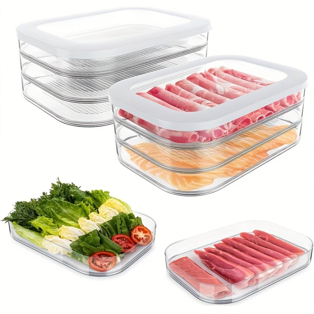 Stackable Food Storage Containers, Refrigerator Organizer, Meat Preservation Box, Reusable Leak-Proof Design, Space-Saving, Fits Bacon, Ham, Cheese