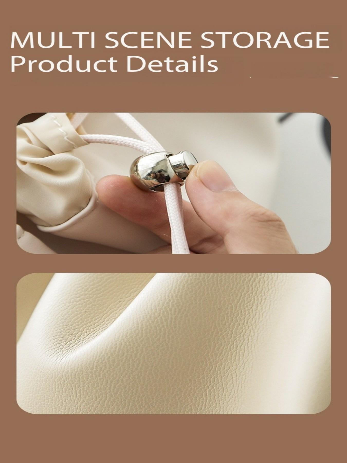 New Lazy Drawstring Makeup Bag for Women, Portable Waterproof PU Travel Wash Bag, Handheld Storage Pouch Box, High-End Design