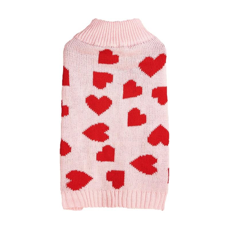 New Valentine's Day Knit High-Elasticity Round Neck Pink Red Lover Bow Heart Pattern French Bulldog Bichon Dog Sweater