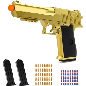Gold Soft Bullet Toy Gun Shell Ejecting for Boys, Shooting Game Toy Pistol with 50 Foam Bullets, 40 Shells & 2 Clips, Ideal Christmas Birthday Gift for Boys Adults