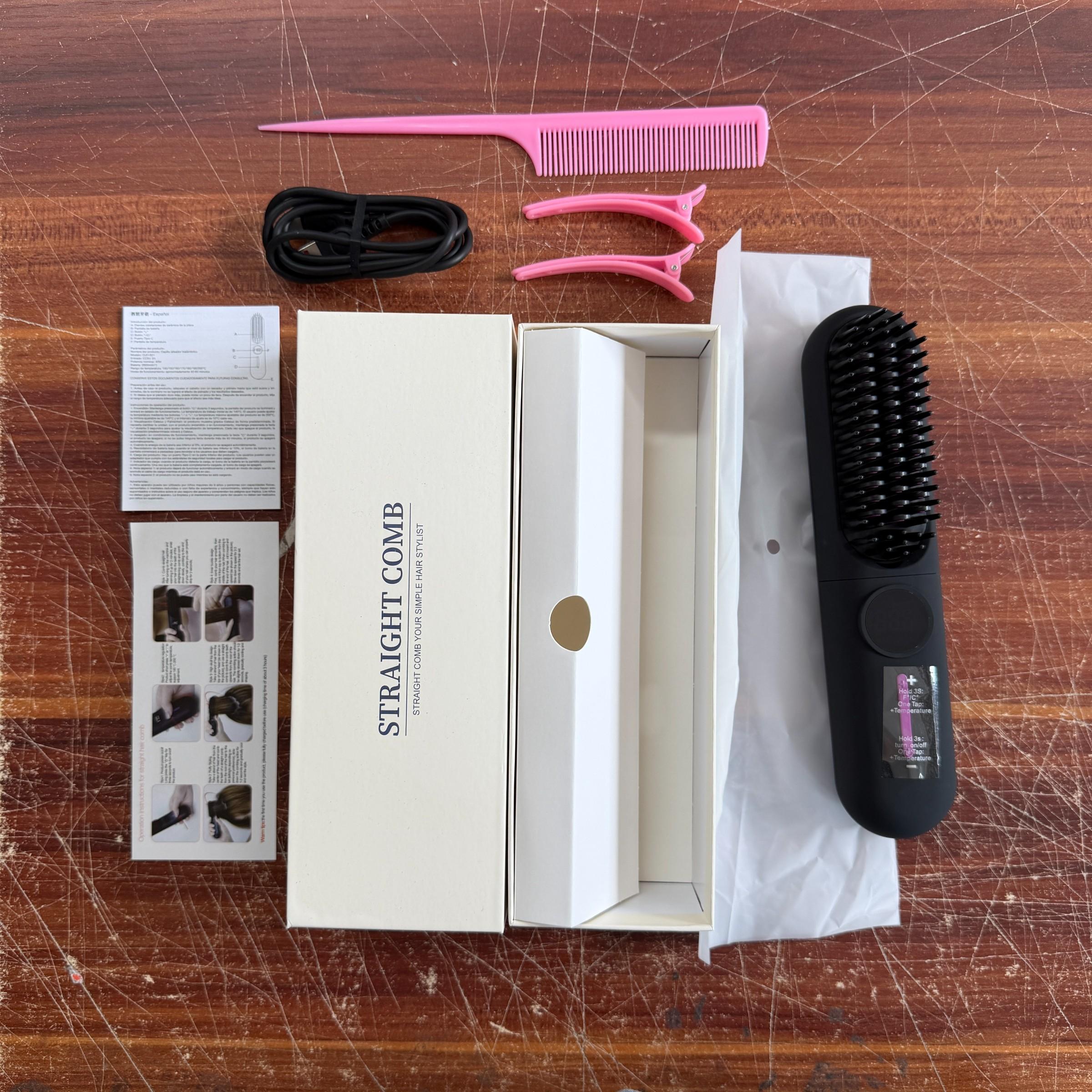 Cordless Hair Straightener Brush, Portable Rechargeable Heated Styling Brush with 7 Temperature Settings, USB-C Hair Smoother for Fine to Medium Hair, Travel Hair Styling Tool