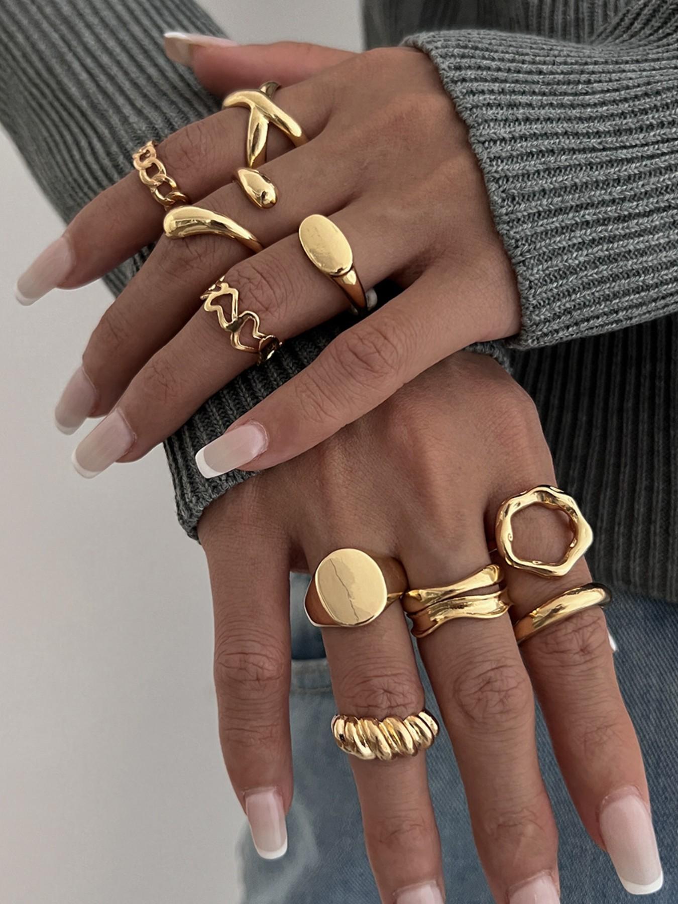 Women's Hip-Hop Style Ring Set, Unique Geometric Joint Rings, Solid Pattern, Zinc Alloy Material, All Seasons Jewelry