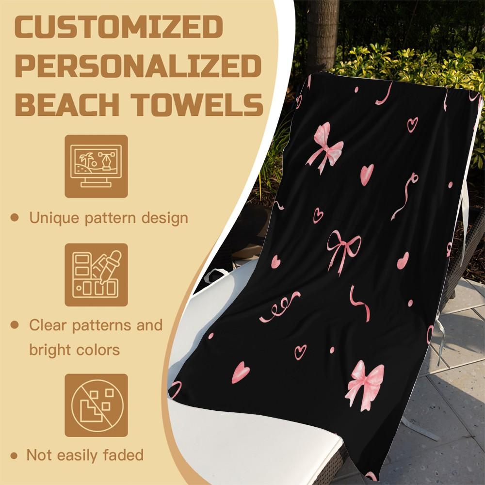 1-Piece Coquette Bow Printed Beach Towel, Cute Y2K Style Sand-Free Quick-Dry Microfiber Towel, Lightweight Absorbent Printed Beach Accessories, Ideal for Travel Vacation, Pool, Beach, Camping & Daily Use