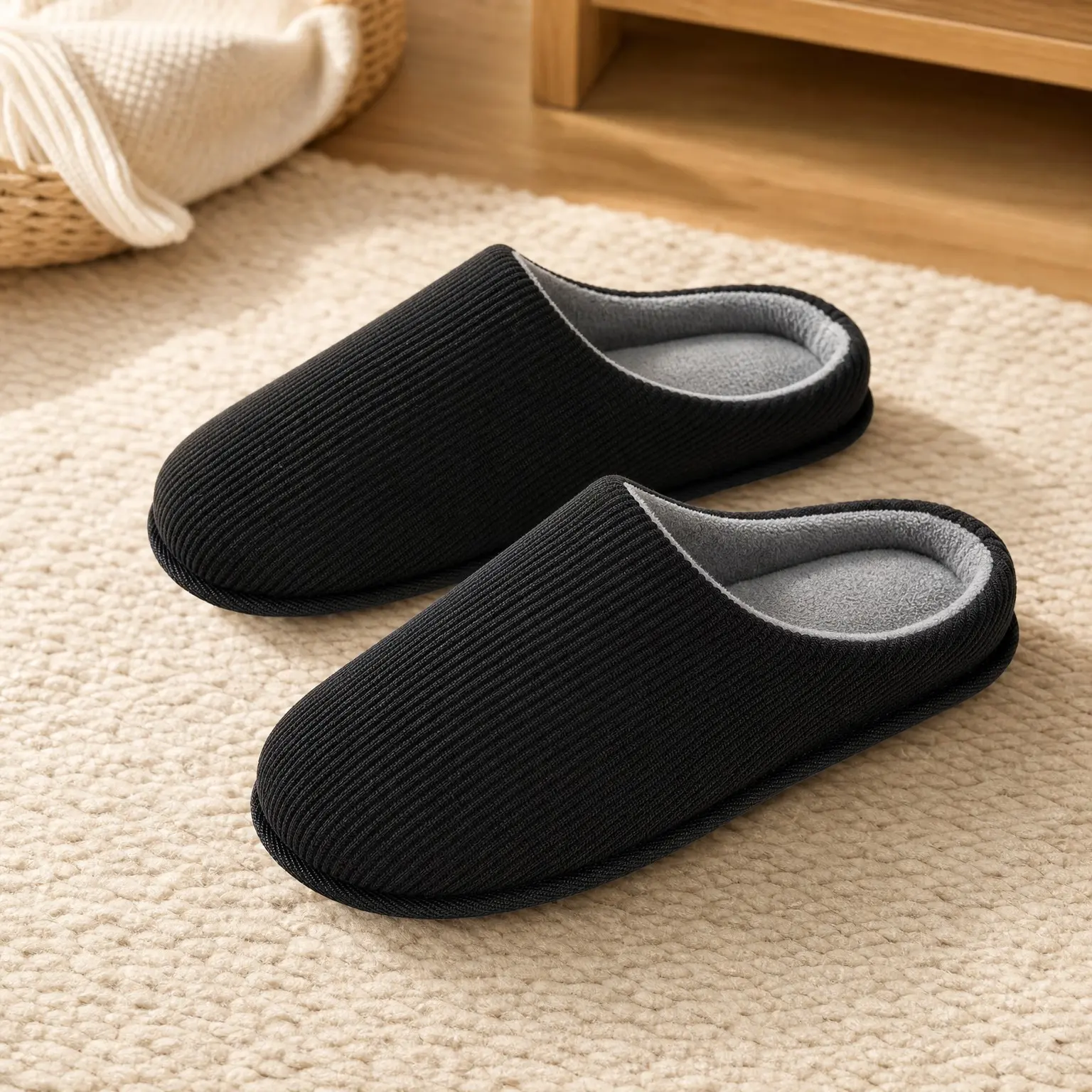 Men's Cozy Corduroy Slip-On House Slippers with Memory Foam - Supportive, Non-Slip, Breathable, Lightweight, Machine Washable for Indoor & OutdoorGift