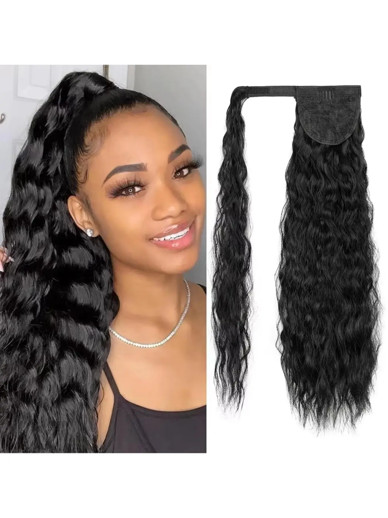 Synthetic Corn Wavy Long Ponytail for Women Hairpiece Wrap On Clip Hair Extensions Natural Ponytail Hairpieces for Women Synthetic Fiber Extensions
