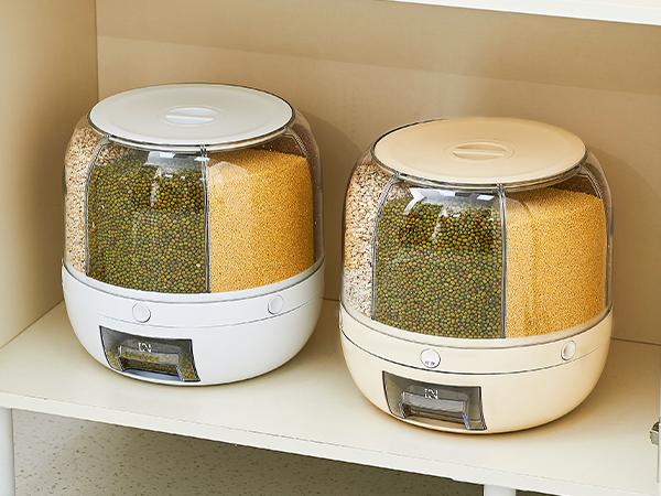 UFORU Moisture-Proof Grain Dispenser with lid, Proof & Insect-Proof, Durable Plastic,360°Rotating Design, Multi-GridGrain Storage Container Perfect for Rice, Grains, Cereals, Flour, Pet Food & Mini Candies FathersDayGift Kitchen Gadgets Kitchenware Home