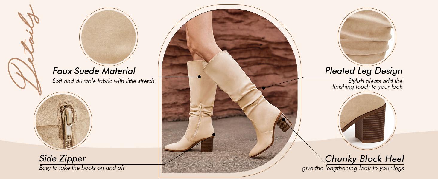 Coutgo Womens Pointed Toe Mid Chunky Heel Side Zipper Knee High Boots Tall Booties Coutgo Womens Pointed Toe Mid Chunky Heel Side Zipper Knee High Boots Tall Booties