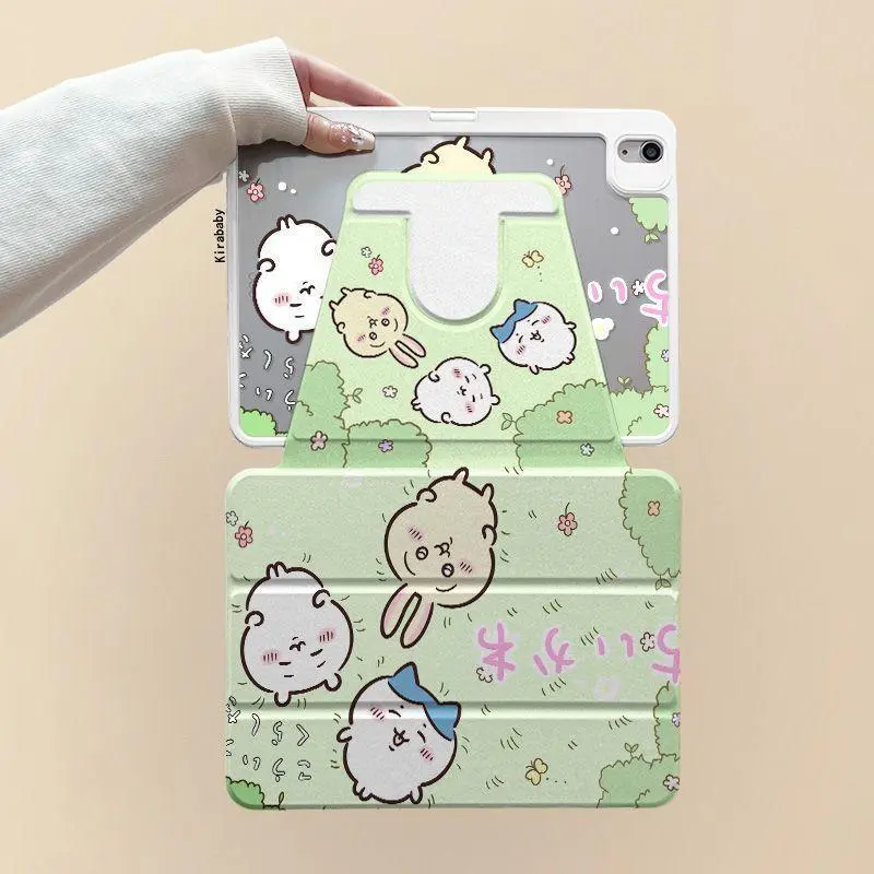 Cute Anime Chiikawa iPad Protective Cover - 720° Rotatable Cute Accessories for iPad 2025 11th Gen & 11/10.9/10.2/9.7/8.7in Tablet, Anime Fans' Accessory