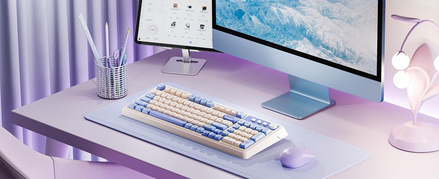 【TOP】AULA S99 Key Keyboard, Tri-Mode Bluetooth/2.4GHz/USB-C Cute Creamy Gaming Keyboard with Number Pad RGB Backlit, Media Knob Custom Mechanical Feel Computer Keyboard for MAC Xbox PC Gamer -Fixed Keycaps & Switches (Non-Replaceable)