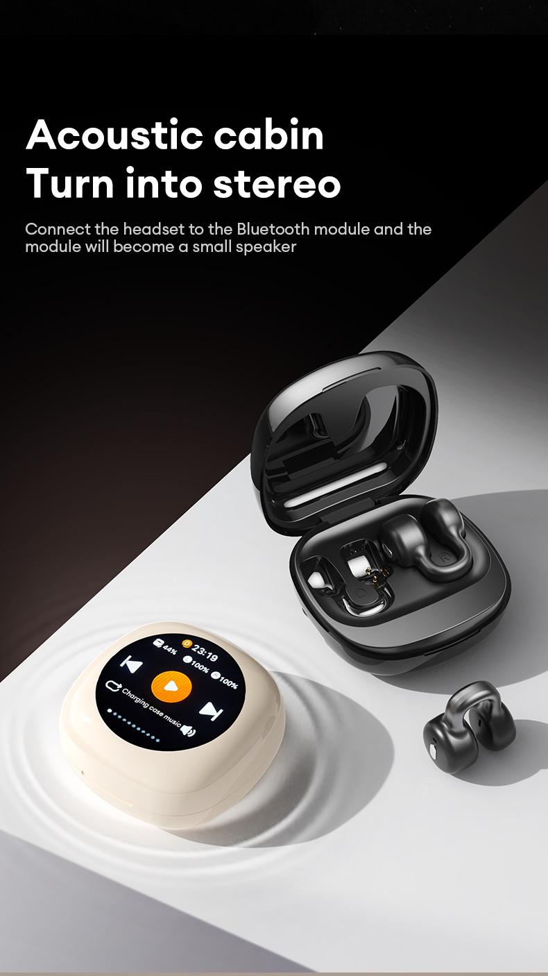 HYUNDAI CT11 Clip-on Design BlueTooth Earphone with LCD Full Color Touch Screen, Audio Wireless Headphones for Music & Phone Calls