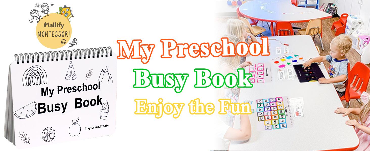 Mallify Busy Book for Toddlers 3-5, Montessori Busy Book with 30 Themes and 8 Markers, Kids Binder and Early Learning Toys, Preschool Busy Books for Toddlers, Tracing Coloring Book, BusyTots