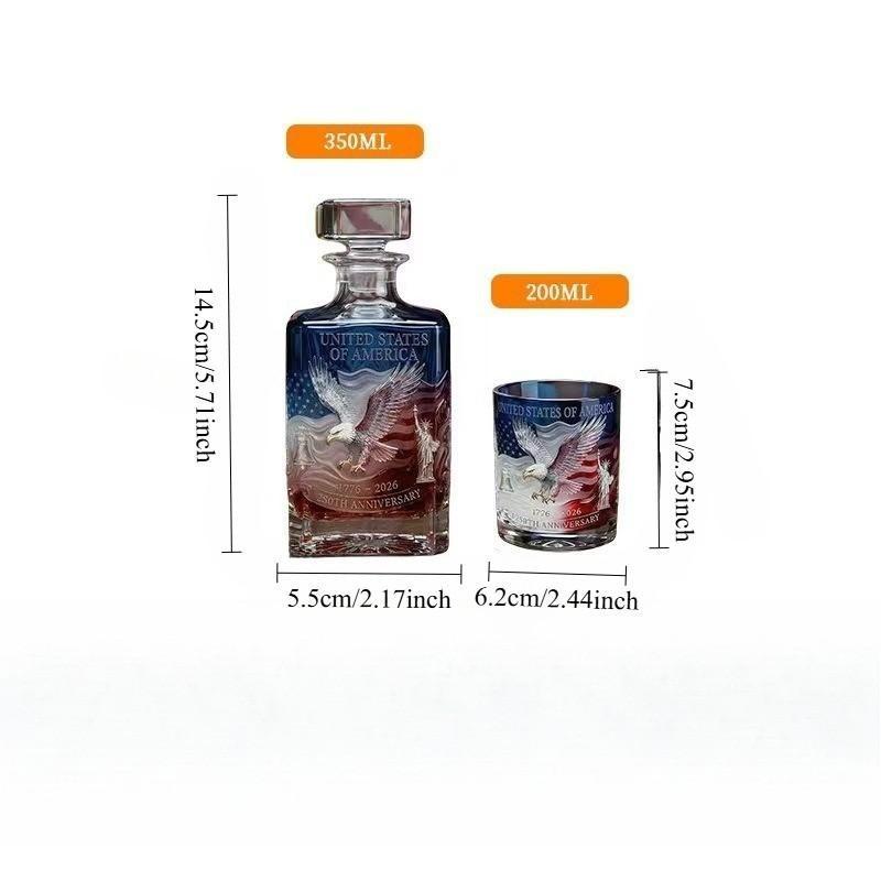 Usa 250th Anniversary Whiskey Decanter & Glass Set, Us Flag Bald Eagle Statue of Liberty, Patriotic Home Bar Gift for Husband, Dad, Groomsmen, Military Containers, Barware