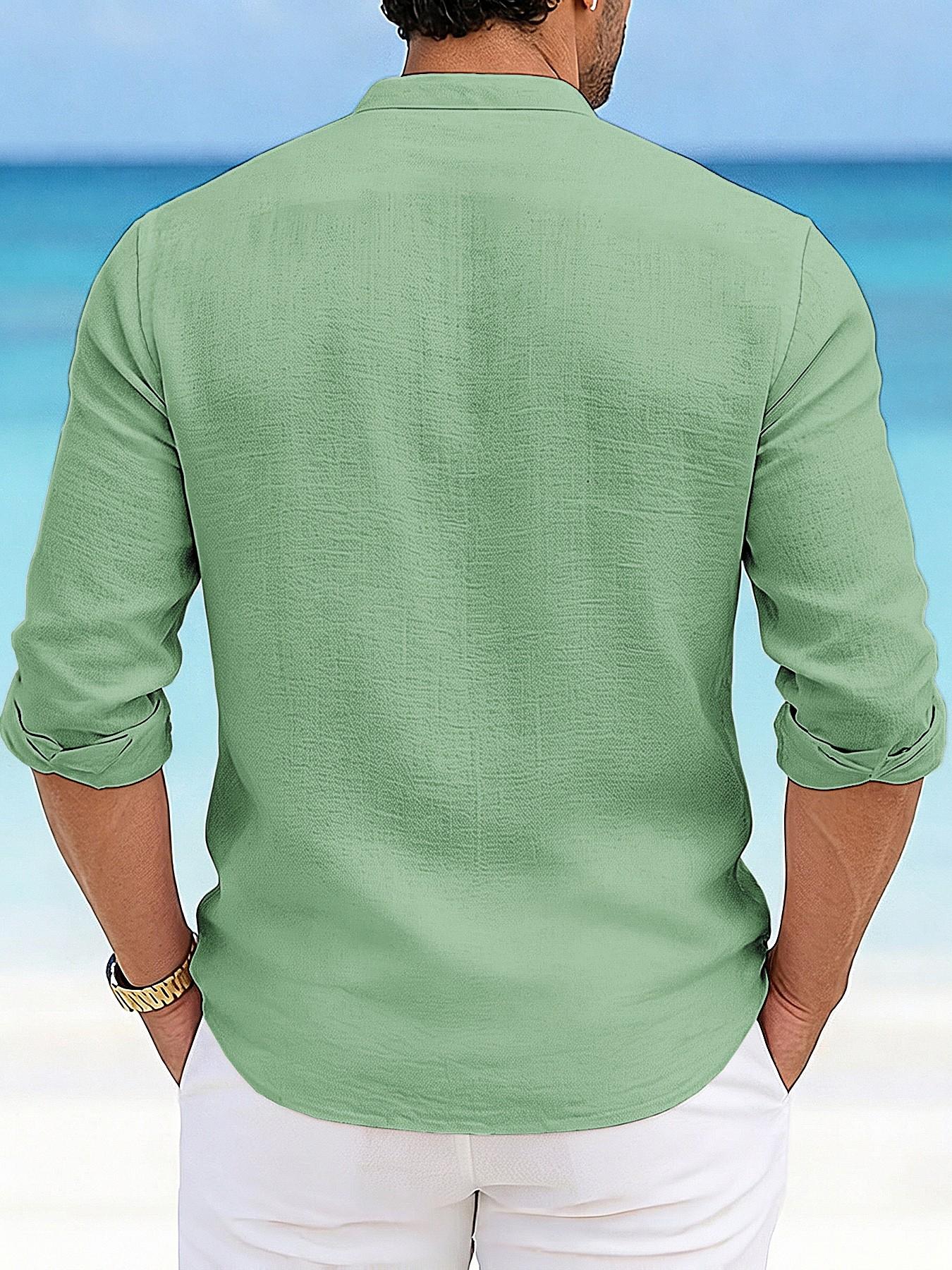 Men's Fashion Business Casual Long Sleeve Shirt with Anchor Print and Faux Linen Look, Slim Fit for Autumn and Spring Office Wear, Versatile Daily Attire