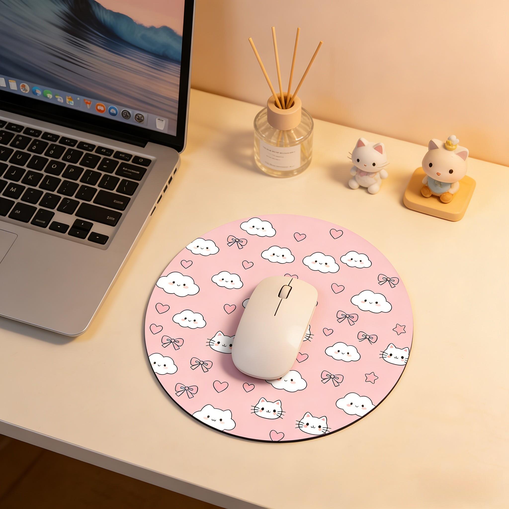 Fashion Cloud Round Mouse Pad, Anti-Slip Rubber Base, Gaming Mouse Pad, Office Desk Mat, Gift for Girls and Women, 7.87 Inches