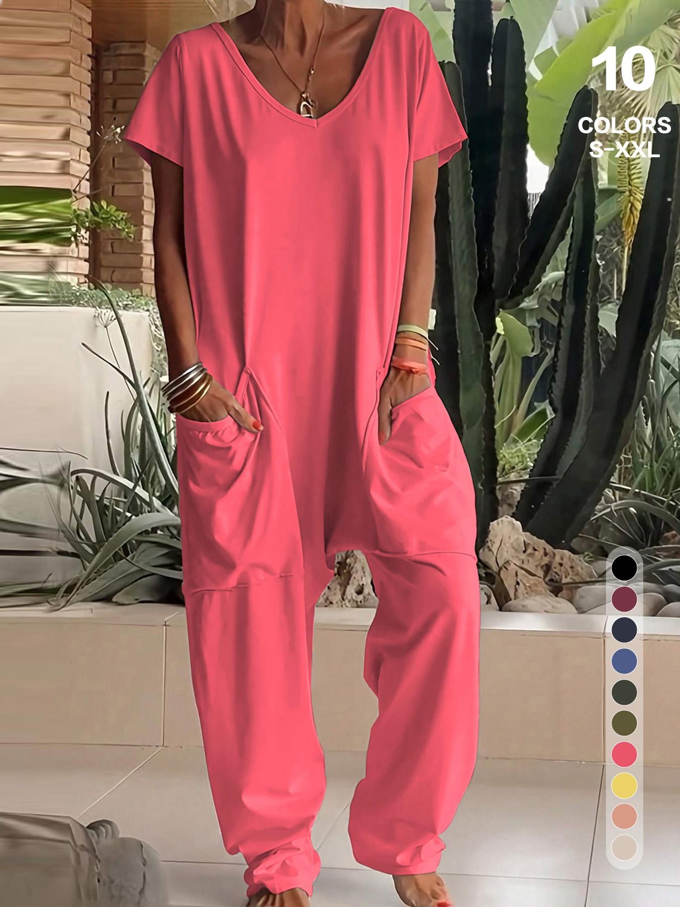 1/2/3 pcs Oversized Women's Harem Jumpsuit, Bohemian Style One-Piece with Side Pockets, Basic Casual Fashion Womenswear for All-season 2026