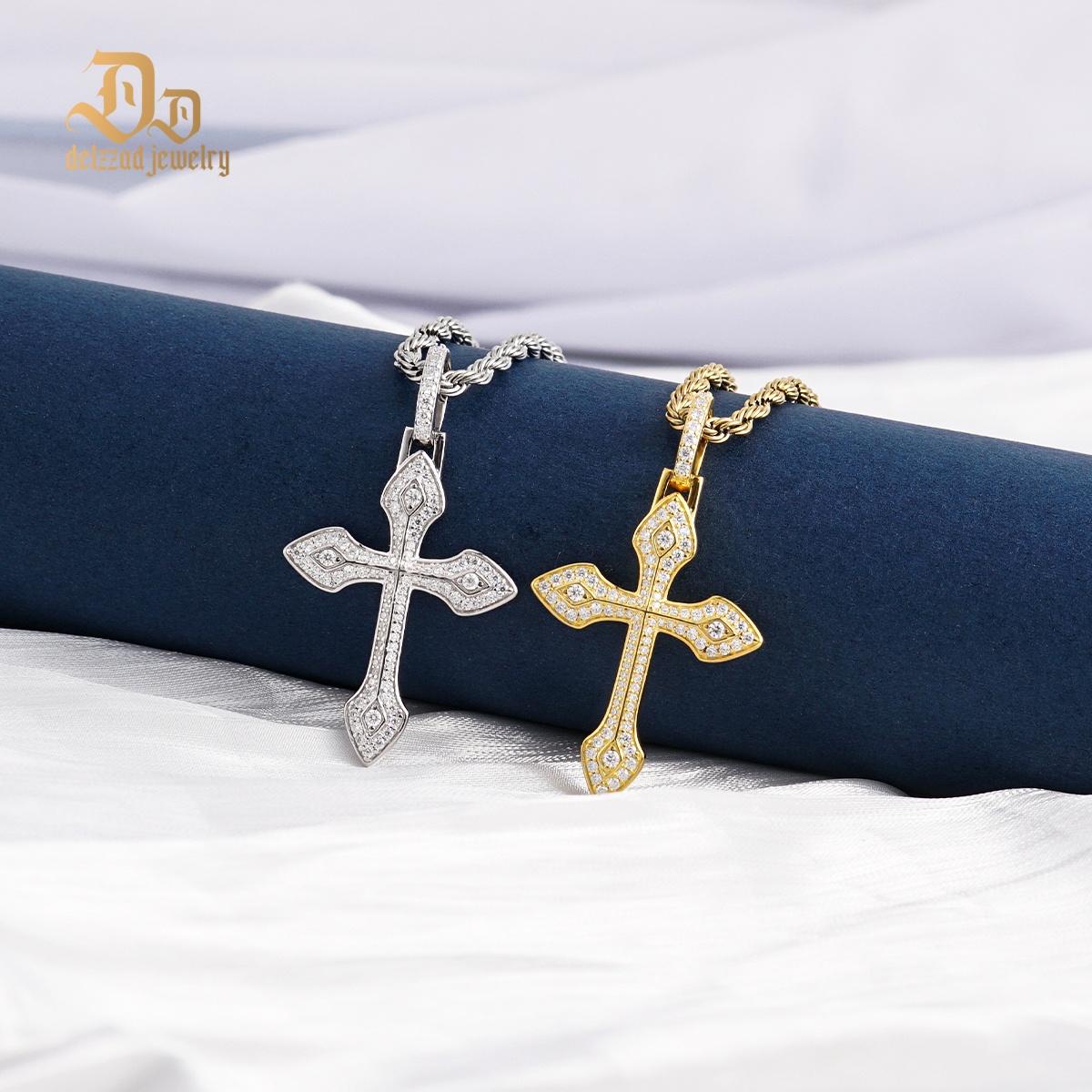 Delzzad 1.7ct Round Pointed Cross Necklace D Color Synthetic Moissanite S925 Unisex Pendant Necklace Birthday Anniversary Christmas Gift for Men Women